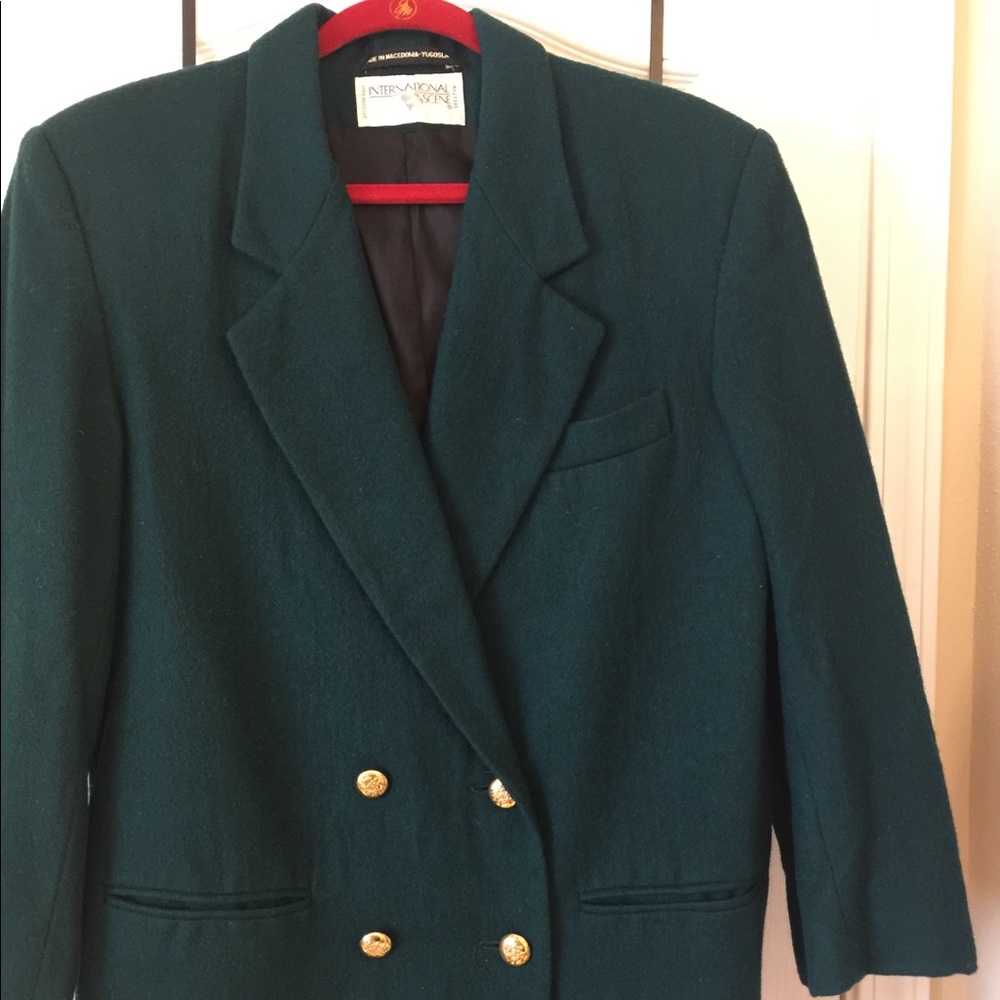 Vintage Forest Green Double Breasted Wool Blazer